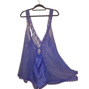 Vintage Janelle of California Royal Blue Cobalt Blue Lace Nightgown Suit Size 1X